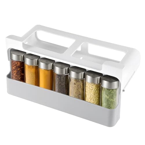 Image of Spice Rack, under-shelf Spice Rack,kitchen storage,Extendable Spice rack, Spice Organiser without Drilling,Cupboard, Holds Up to 7 Standard Spice Jars,Grey