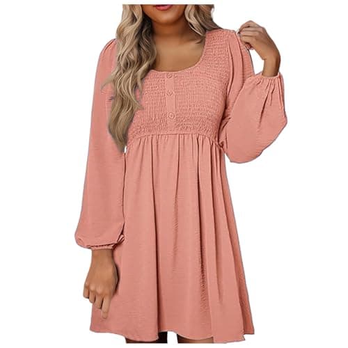 Image of Pirate Costume Women's Swing Ruffle Dress with Long Puff Sleeves Skater Dress Plain A-line Dress Knee-Length Patchwork Dress Short Cocktail Dress Party Carnival Costume Long Sleeve, pink, S