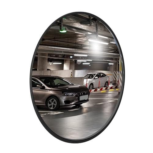 Image of Convex Safety Mirror - 60CM, Round Safety Convex Mirror for Driveway, Wide Angle Visible High-Definition Convex Security Mirror with Plastic Body Perfect for Indoor Garages, Parking Lots - Black