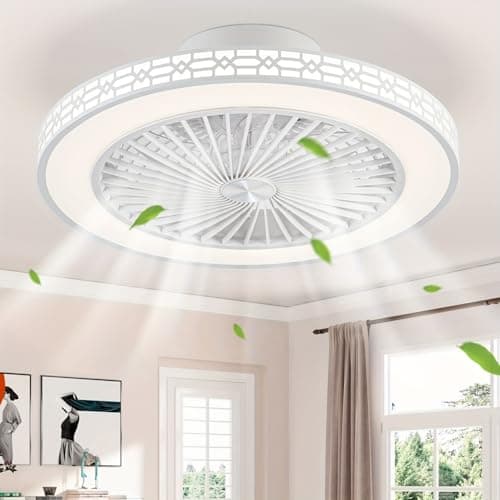 Image of LMiSQ 50cm Reversible Ceiling Fans with Lights and Remote,LED Ceiling Fan Light 3000K-6500K Dimmable-Quiet Fan Ceiling Light with 6 Speeds,White Bladeless Fan Light Fixture for Bedroom