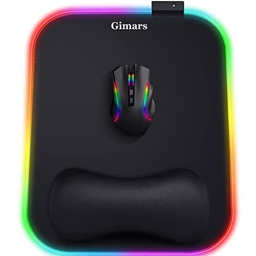 Image of Gimars RGB Gaming Mouse Pad Wrist Support, 305 x 254mm XL Ergonomic Gel Mouse Mat with 10 LED Lighting Modes, Non-Slip Rubber Base, Lycra Fabric, Mousepad for Laptop, Computer, PC Gaming & Office