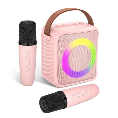 Image of Ankuka Karaoke Toys for Kids & Adults with 2 Microphones, Portable Karaoke Machine with LED Light and Voice Changing Effects, Gifts for Age 3-18 Kids Boys Girls Families Birthday Party (Pink)