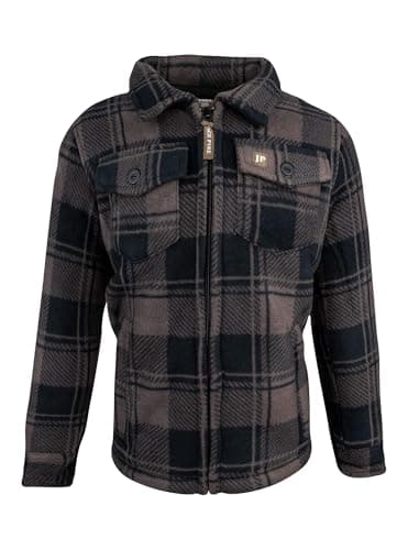 Image of JACK PYKE Junior Tundra Check Shirt – Kids Fleece Lined Outdoor Flannel Overshirt with Zipped and Buttoned Pockets – Boys and Girls Winter Countryside Shooting Shirt - Brown, Medium