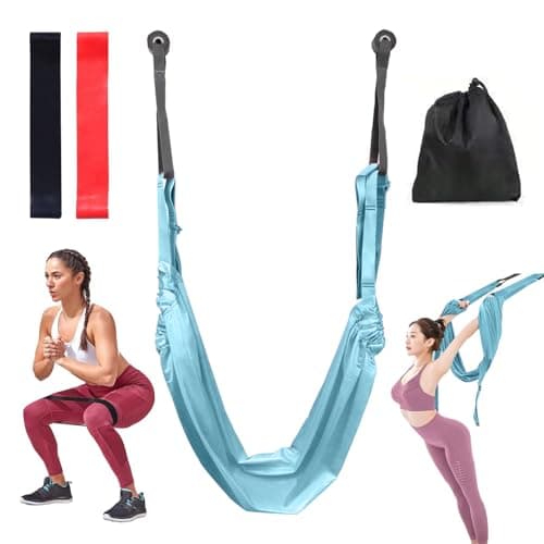 Image of mumisuto Yoga Swing Set, Aerial Yoga Hammock Silk Anti Gravity Inversion Swing Exercises Sling Kit Aerial Yoga Rope Adjustable Height Leg Stretcher Strap for Pilates Dance Splits (Blue)