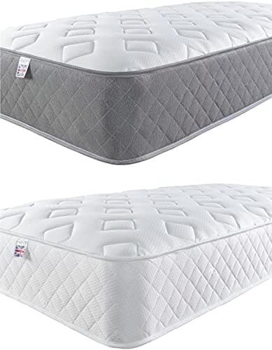 Image of Aspire Beds 3 Comfort Layers Aspire-Cool Touch Diamond Memory Foam & Bonnell Sprung Hybrid Mattress, Grey Hessian Border, 5ft King Size (5ft x 6ft6)