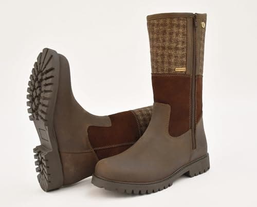 Image of Rhinegold Women's Albany Tweed Mid-Calf Country Boots (Size 5) 100% Waterproof Mid Calf Zipper Boots with Thermal Lining. Leather Women's Winter Boots. Ladies Country Boots with Tweed Upper Section.