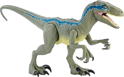 Image of Jurassic World Large Dinosaur Toy, Super Colossal Velociraptor Blue Action Figure 3.5 Feet Long with Eating Feature, Gift for Kids, Única