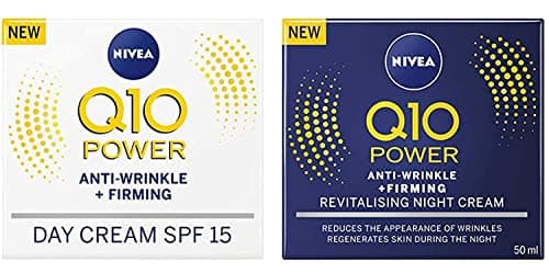 Image of Nivea Q10 SPF 15 Anti-Wrinkle Face Day Cream Plus Face Night Cream, 50 ml
