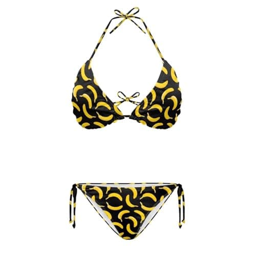 Image of Suhoaziia Banana 2 Piece Swimsuits for Women Padded String Bikini Sets Bathing Suit Set Sexy Cutout High Cut Beach Cover Up Swimwear