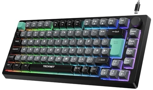 Image of TECKNET RGB Gaming Keyboard, 83 Keys Wired Keyboard with Volumn Knob, 75% Pecent USB Keyboards with 26 Keys Anti-Ghosting, Compact Silent Keyboard,Computer Keyboard IP32 Water&Dust Resistant for Gamer