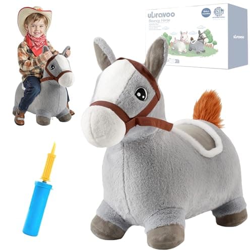 Image of UBRAVOO Bouncy Pals Hopping Horse, Toddler Inflatable Bouncing Plush Animal Hopper Toy, Outdoor Indoor Plush Ride on Bouncer, Baby Birthday Gift for 18 Month 2 3 4 Year Old Boys Girls (Grey Pony-1)