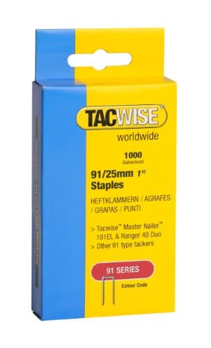 Image of Tacwise 0285 Type 91 / 25 mm Galvanised Narrow Crown Staples, Pack of 1,000