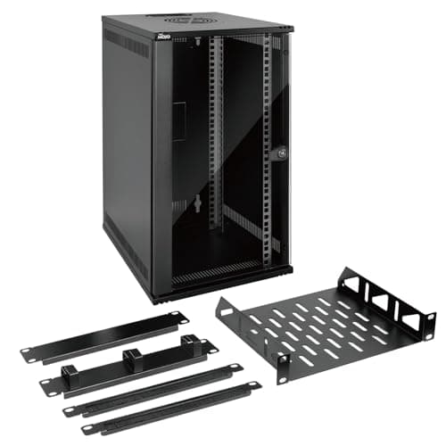 Image of Tecmojo 12U 330mm Depth Wall Mount Data Cabinet, 10in 12U Server Cabinet, Network Cabinet with Rack Shelf, Brush Panels, Cable Organizer for 10'' AV/IT/Data Devices, 50kg Capacity, Glass Door