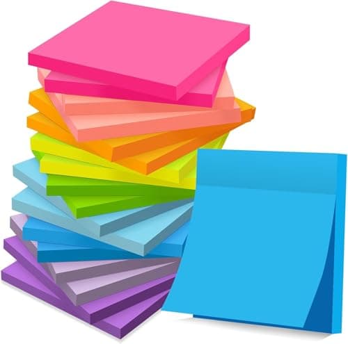 Image of (18 Pads) Sticky Notes 76 mm x 76 mm Post, Self-Stick Pads Bright Colors Sticky Note, Recyclable, Easy to Post for Home, Office, Notebook, 56 Sheets/Pad, 1008 Sheets Total