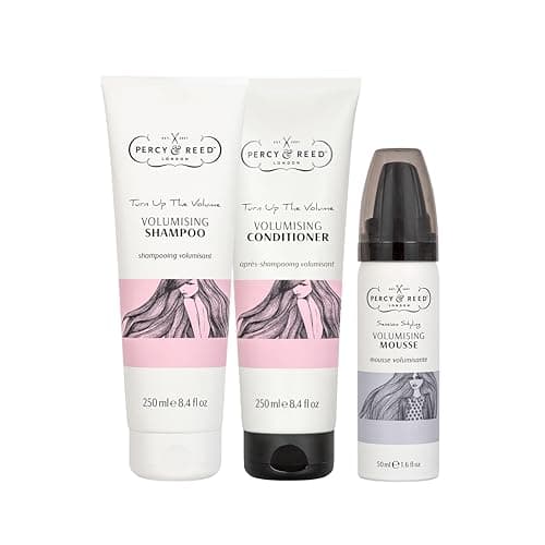 Image of Percy & Reed Volumising Shampoo 250ml, Conditioner 250ml and Hair Mousse 50ml Bundle, Hair Growth Shampoo, Thickening Care, Long Lasting Body, Heat Pollution Protection