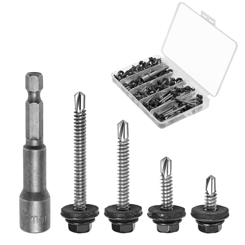 Image of LitartPRO 410 Stainless Steel M4.8 Self Tapping Screws for Metal – 90 Pcs Hex Head Self-Drilling Roof Fixing Screws with EPDM Sealing Washers & Hex Socket, Rust Resistant