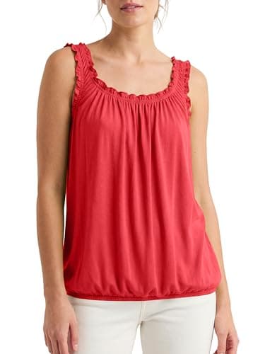 Image of Love My Fashions® Women Round Scoop Neckline Gathered Vest Top Ladies Elastic Bubble Hem Summer Straps Balloon Vest Top Coral