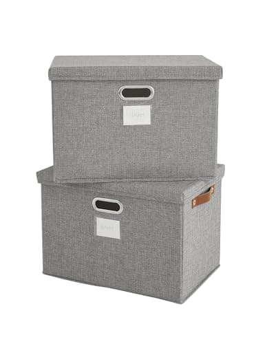 Image of Bagnizer Storage Boxes with Lids 2PCS Foldable Fabric Storage Boxes Large Stackable Storage Baskets for Shelves Storage Box for Clothes Wardrobe Grey Collapsible Decorative Storage Bins 43x30x30cm