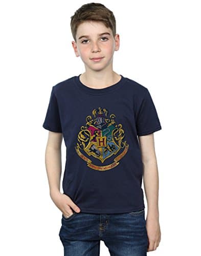 Image of Harry Potter Boys Hogwarts Distressed Crest T-Shirt 9-11 Years Navy Blue