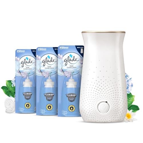 Image of Glade Sense & Spray Air Freshener Holder and Refills, Motion Activated Automatic Room Spray and Odour Eliminator for Home, Clean Linen, 1 Holder and 3 Refills (3 x 18ml)