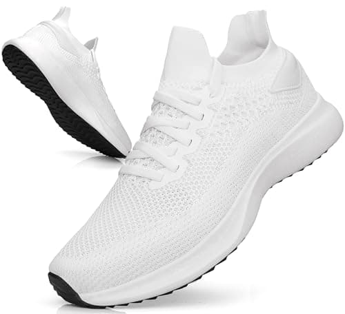 Image of Giniros Trainers Running Shoes Mens Flat Mesh Sneakers Casual Athletic Comfortable Slip on Tennis Breathable Lightweight Walking Gym Fitness Tennis Outdoor White 11UK
