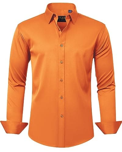 Image of J.VER Mens Long Sleeve Shirts Non Iron Stretch Dress Casual Business Formal Button Down Shirt Burnt Orange L