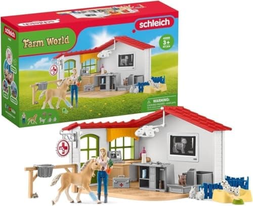 Image of SCHLEICH Farm World - 43 PC Veterinarian Practice Playset with Animal Figures and Accessories - Pet Hospital Play Set with Vet, Horse, Dog, and Cat Figurines - Educational Toys for Kids 3+ | 42502