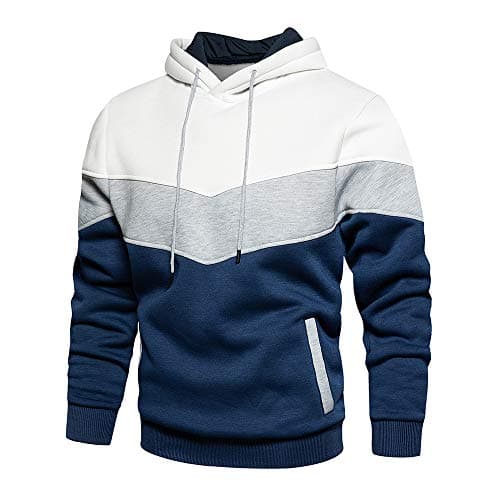 Image of MANLUODANNI Men's Hoodies Pullover Hooded Sweatshirt Patchwork Top Casual Hoody with Pocket White L