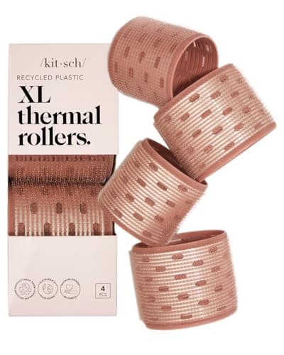 Image of Kitsch XL Ceramic Thermal Rollers - Self Grip Hair Rollers for Blowout Look Long Hair, Medium & Short Hair, Large Hair Rollers for Volume & Curls, Thermal Curlers - Terracotta, 4pcs