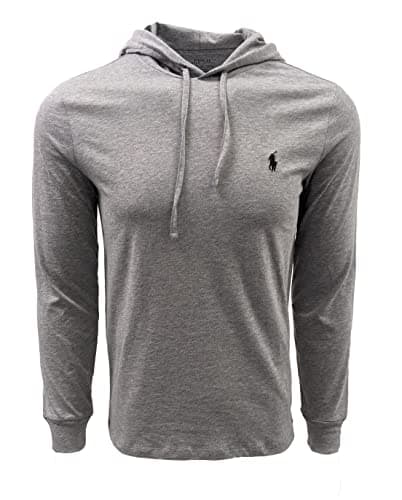 Image of Polo Ralph Lauren Mens Long Sleeve Hooded T-Shirt, Grey Heather (Black Pony), Medium