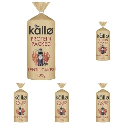 Image of Kallo Protein Packed Lentil Cakes, Low Fat Healthy Snacks, Vegan & Coeliac Friendly, Gluten Free & Sugar Free with No Artificial Colours or Flavours, Single Pack – 1 x 100g (Pack of 5)