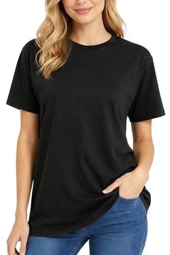 Image of Re Tech UK - 100% Cotton T Shirts for Women UK - Soft Comfy Round Neck Short Sleeve - Ladies T Shirts Loose Fit Plain Tee - Perfect for Everyday Casual Wear, (Black, XXL)