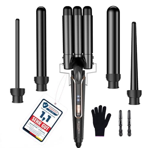 Image of BESTOPE PRO 5 in 1 Beach Waver Hair Curler, 9-32mm Curling Iron Wand with 2 Temperature Settings, Mermaid Hair Styling Tool with Heat Resistant Glove & Clips for Long Medium Short Hair