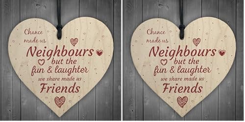 Image of Red Ocean Chance Made Us Neighbours Wooden Hanging Heart Plaque Sign Friendship Thank You Keepsake Gift (Pack of 2)