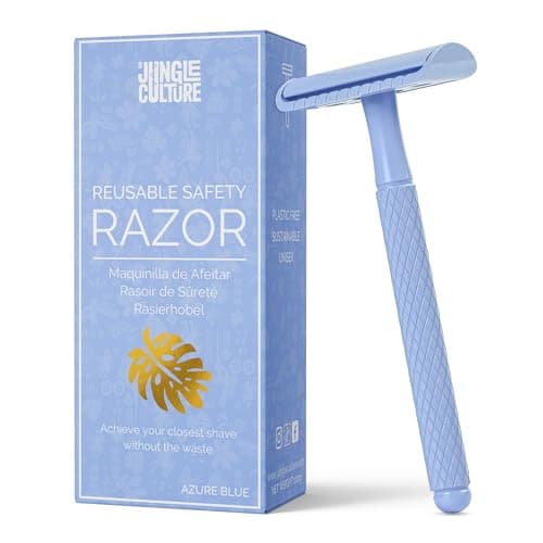 Image of Jungle Culture Safety Razor for Women & Men in Blue • Reusable Metal Razor • No Blades Included - Fits All Double Edge Blades • Eco Friendly • Shaving Guide included • for Body & Face