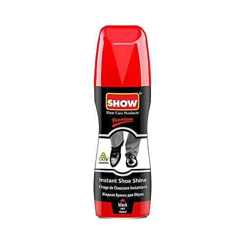 Image of SHOW Black Instant Leather Shoe Shine Liquid for Shoe Boots Bags - Unisex 1 unit 75ml Bottle with Sponge for Instant Leather Colour Nourish and Condition - Leather Care Products