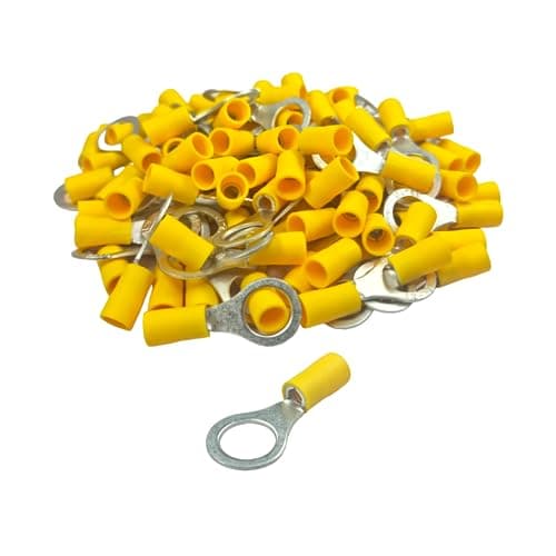 Image of 100 Pack of Yellow - 3.7mm (4BA) - Ring Terminals - Insulated Electrical Crimp Terminal Wire Connector