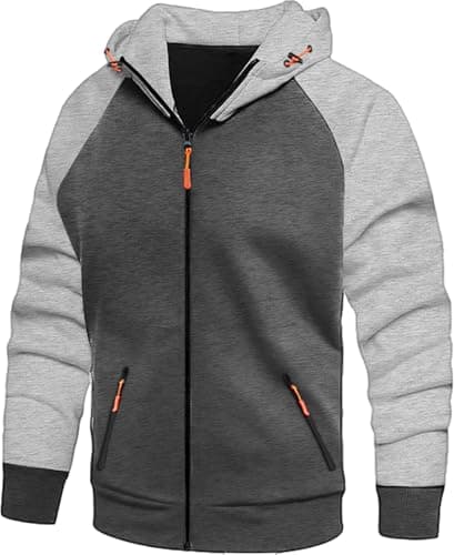 Image of CTU Mens Hoodies Zip Up Fleece Hoodie Patchwork Hooded Jacket Sweatshirt Pullover Hoody With Zip Pockets Grey XL