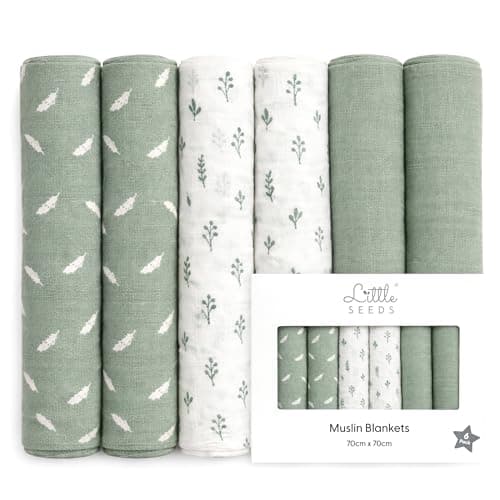 Image of Little Seeds Baby Muslin Cloths 70 x 70cm, 6 Pack | Soft & Absorbent Muslin Squares & Burp Cloths for Newborns | Breathable Baby Cloths - GREEN