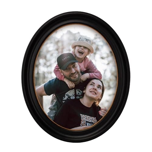Image of Eitida Decorative Oval Wooden Picture Frame 8x10 inches, Black with Gold Trim, Tabletop or Wall Mount Display, Glass Front