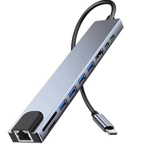 Image of USB C Hub Ethernet HDMI Adapter, 10 in 1 Laptop Docking Station with 4K HDMI, RJ45 Ethernet, SD/TF Card Reader, USB 3.0/2.0, PD 100W, LAN USB-C Dongle for MacBook Pro/Air, iPad Pro, XPS, etc