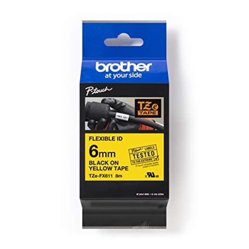 Image of Brother TZe-FX611 Labelling Tape Cassette, Black on Yellow, 6mm (W) x 8M (L), Flexible ID, Brother Genuine Supplies