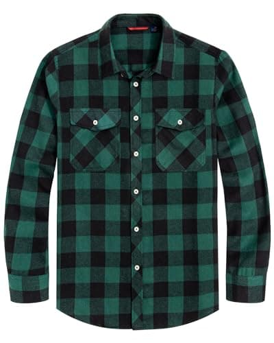 Image of J.VER Mens Flannel Shirt Check Lumberjack Casual Plaid Long Sleeve Winter Button Down Work Warm Shirt with Pocket Green M