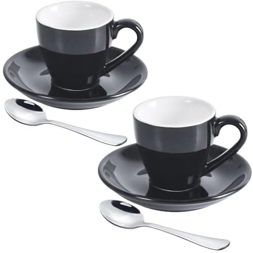 Image of ionEgg Porcelain Espresso Cup with Saucer And Stainless Steel mini Spoons, Espresso shot Cup, 80ml/2.7Oz, Pack of 2, Black