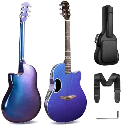 Image of CAHAYA Carbon Fiber Electro-Acoustic Guitar – Kit with Bag and Strap Durable Pearl Blue-Purple Finish Built-In Pickup Rich Resonance & Warm Tone Lightweight for Travel & Performance Ready