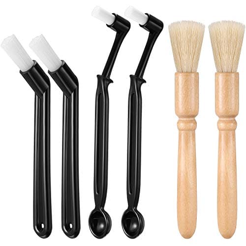 Image of Patelai 6 Pieces Coffee Machine Cleaning Brush Set Machine Cleaning Brush Tool with Spoon, Coffee Grinder Cleaning Brushes, Wood Handle and Soft Bristles for Group Head