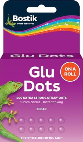 Image of Bostik Glu Dots on a Roll Clear - x 200 Glue Dots - Extra Strong - Double-Sided - For Instant Fixing & Crafts - Easy to Use - No Mess