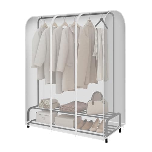 Image of GQC 3.6ft PEVA Dustproof Clothes Rail Cover, Transparent Clothes Garment Rail Waterproof Clothes Protective Covers With Zipped Cover Clear Protective Zip Over Cover for Garment Hanging Coat Racks