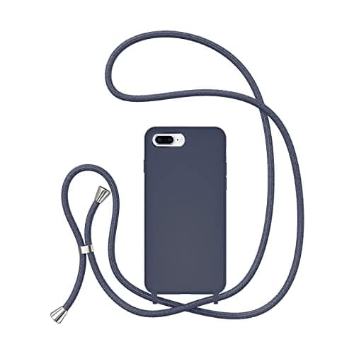 Image of UEEBAI Crossbody Lanyard Phone case for iPhone 7 Plus/iPhone 8 Plus, Silicone Phone Cover Necklace Cord Strap Soft Shockproof Protective Case - Dark Blue