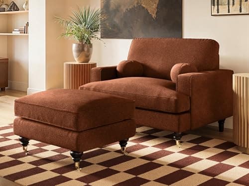 Image of Solace+Co Addison Loveseat Footstool with Caster Legs Bundle Orange Chenille